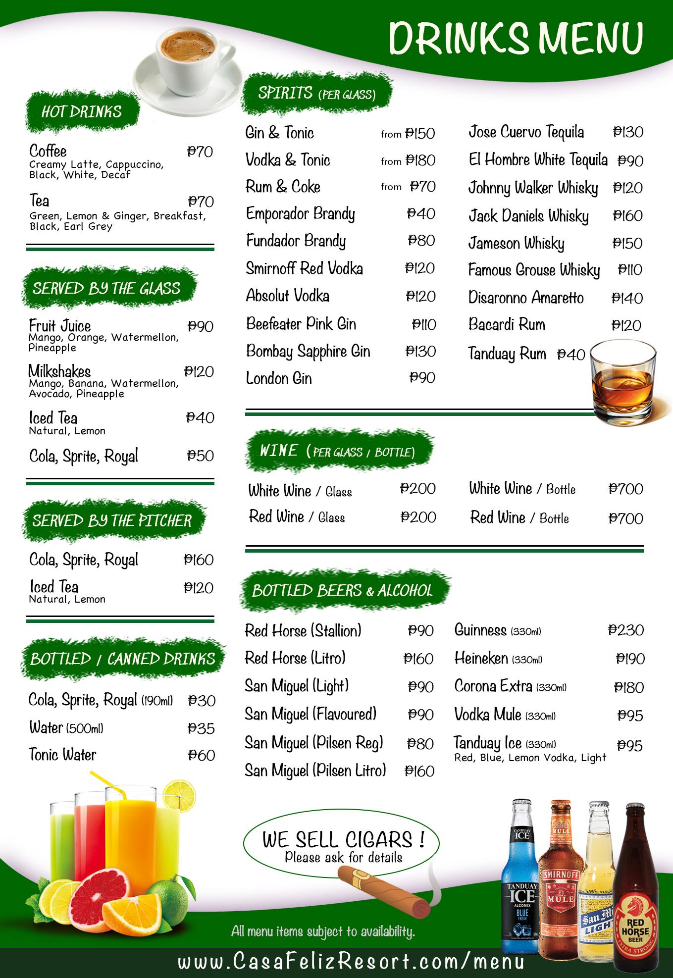 Norbertos Drinks Menu