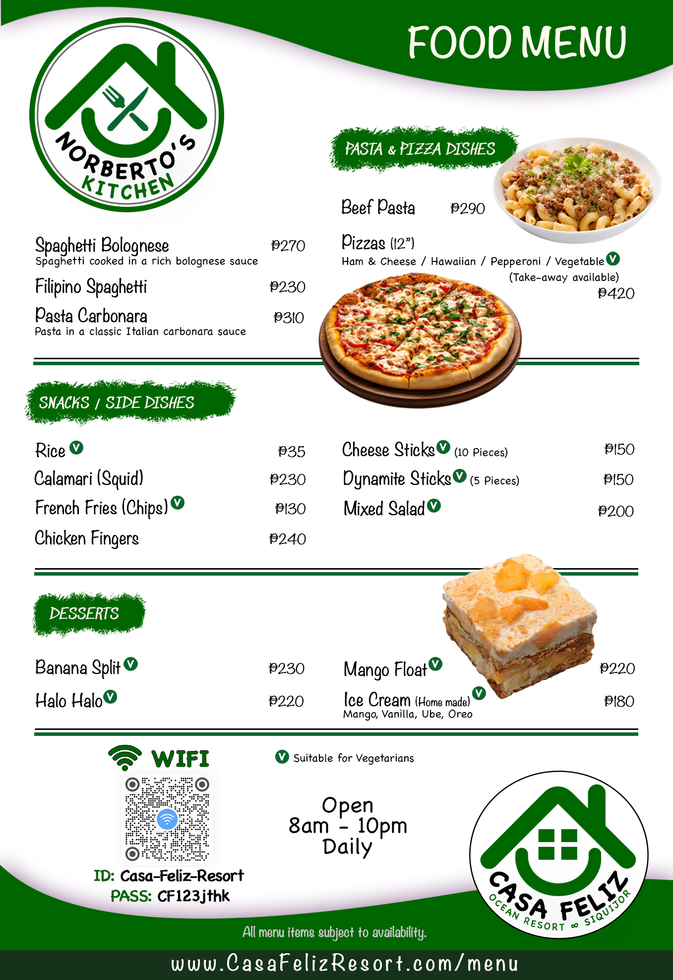 Norbertos Drinks Menu
